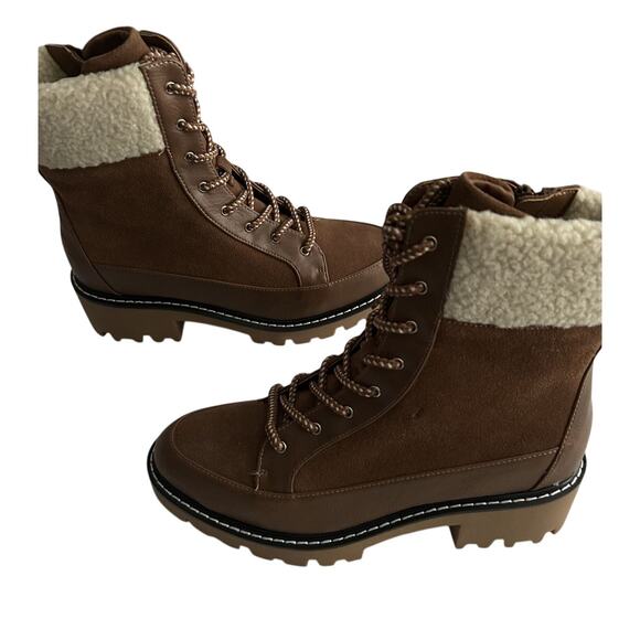 NWOB-NWI Violet & Red Alexa Suede/Leather Fleece Trim Lug Combat Brown Boot-Sz 8 - Picture 6 of 9